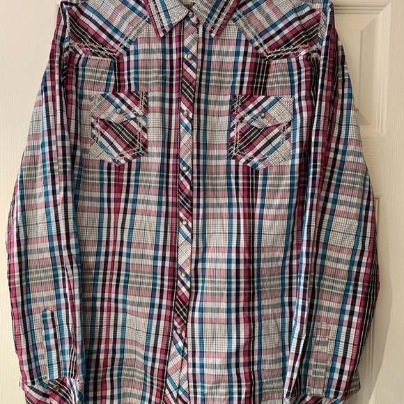 Adiktd Shirt Adult XXL Plaid Embroidered Beaded Pearl Snap New Women - Picture 1 of 9